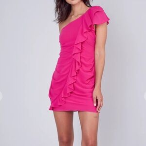 DO + BE Pink One Shoulder Ruffle Dress Size Medium